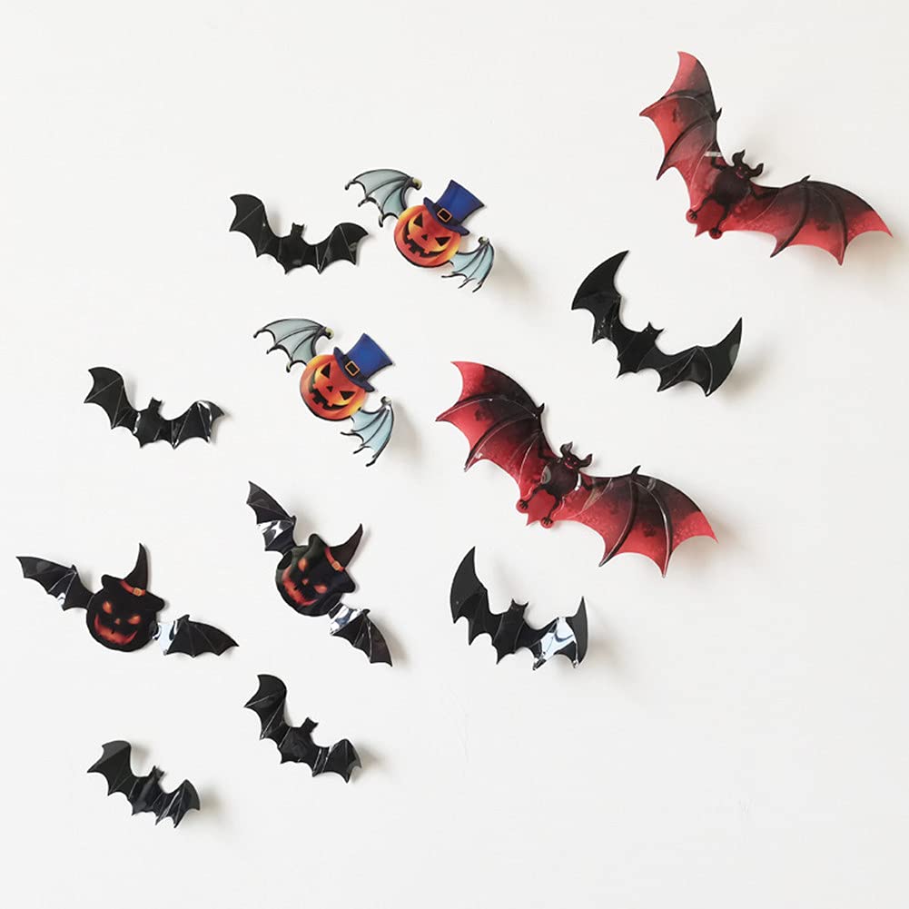 GARVEE 60 pezzi di adesivi murali in PVC con pipistrelli per decorazioni di Halloween, per camera da letto, esterno, veranda, finestra, aula, nero