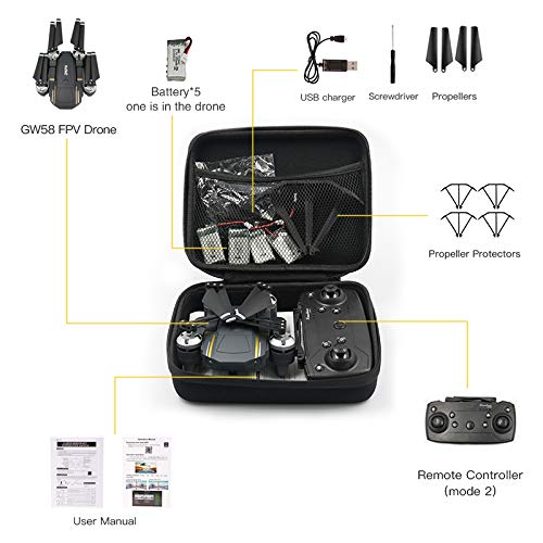 Custodia per il trasporto di droni Garvee per E58, JY018, JY019, GW58, X6, E010, E010S, E013, E5 - Braccio pieghevole, robusto, leggero - Nero - Uso esterno