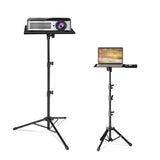 Supporto per proiettore Garvee con supporto per laptop regolabile in altezza, 26-63 pollici, robusto treppiede in metallo, antiscivolo, pieghevole per ufficio, palco e studio, nero