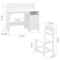 Scrivania per bambini Garvee White con sedia, in legno, contenitore ed ergonomica per camerette, 3-8 anni, bianca