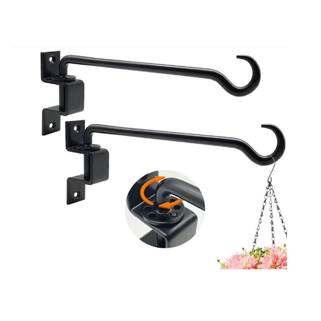 Garvee Set di 2 ganci girevoli per piante da parete, in ferro resistente, girevoli, antiruggine per giardino e balcone, 12-16 pollici, nero