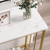 Tavolo stretto Garvee da 33.5" con ripiano in vetro, struttura in metallo, effetto legno vintage per soggiorno e corridoio, piedini regolabili, design robusto