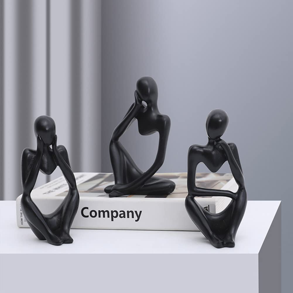 Garvee Set di 3 statue di pensatori astratti in miniatura, sculture in resina moderne nere