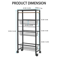 Carrello Garvee Slim a 4 ripiani con piano in legno, acciaio robusto, per cucina e bagno, 7,7 pollici di larghezza, nero