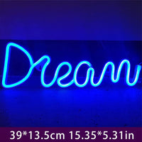 GARVEE Dream Neon Sign LED USB Powered Applique Luce notturna Decorazione Camera da letto Bar Matrimonio, 39x13,5 cm