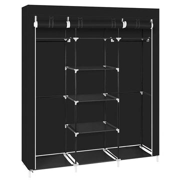 Armadio pieghevole Garvee con ripiani e asta appendiabiti per camera da letto e cabina armadio 150 x 45 x 175 cm nero