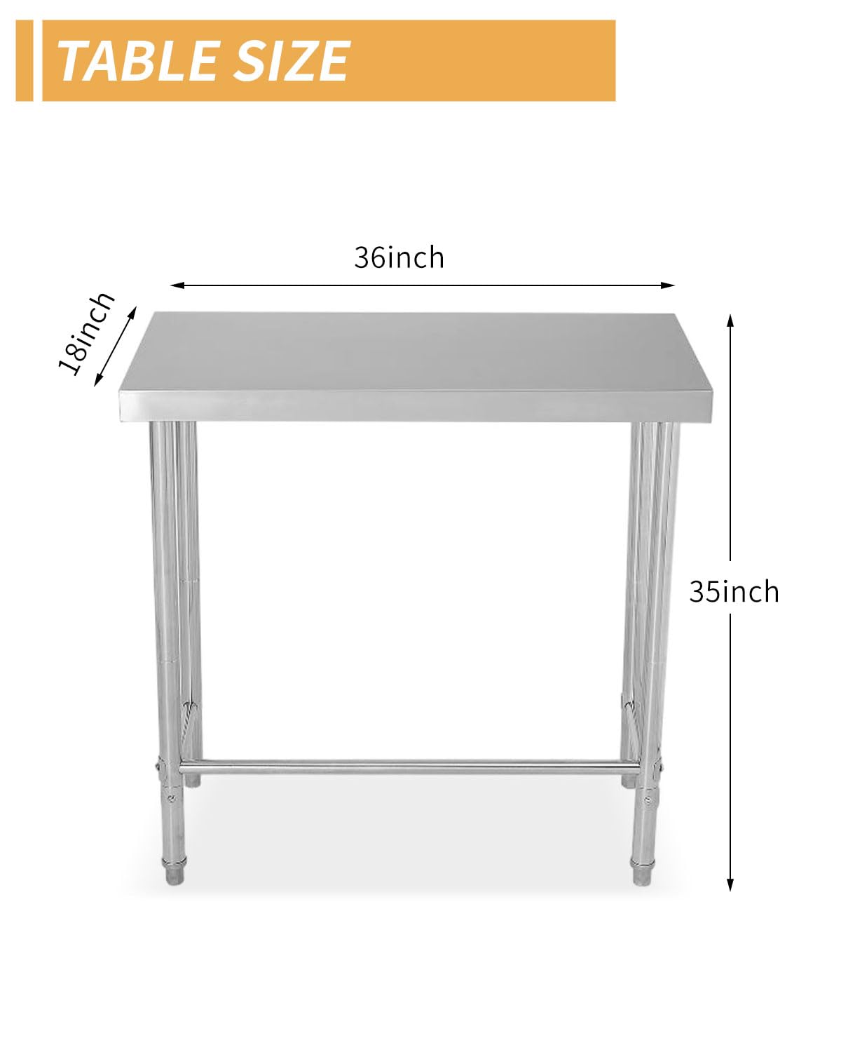 Tavolo da lavoro in acciaio inossidabile Garvee da 18x36 pollici, design robusto e antiruggine, con ruote per cucina e officina