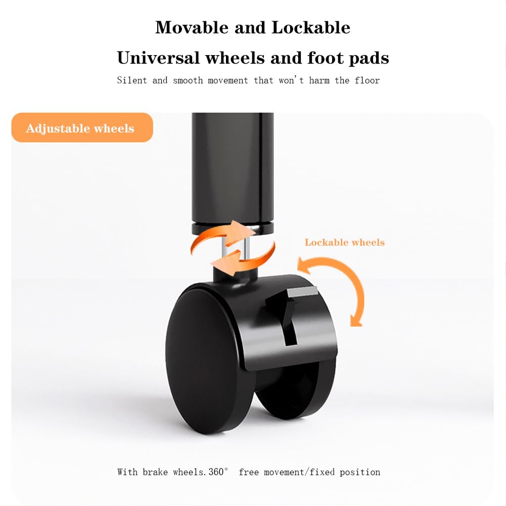 Carrello rotondo Garvee a 5 ripiani con ruote per cucina, bagno, soggiorno, 90xø30 cm, bianco - acciaio, cestelli girevoli a 360°, grande capacità