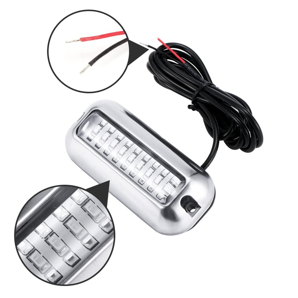 Garvee 2 pezzi Luci marine 27LED Illuminazione subacquea per barche Luci per specchietti per pontoni in acciaio inossidabile Luci per pontili per barche Luci a stella Vissen Lampada notturna per yachting Marine Acciaio inossidabile Barca