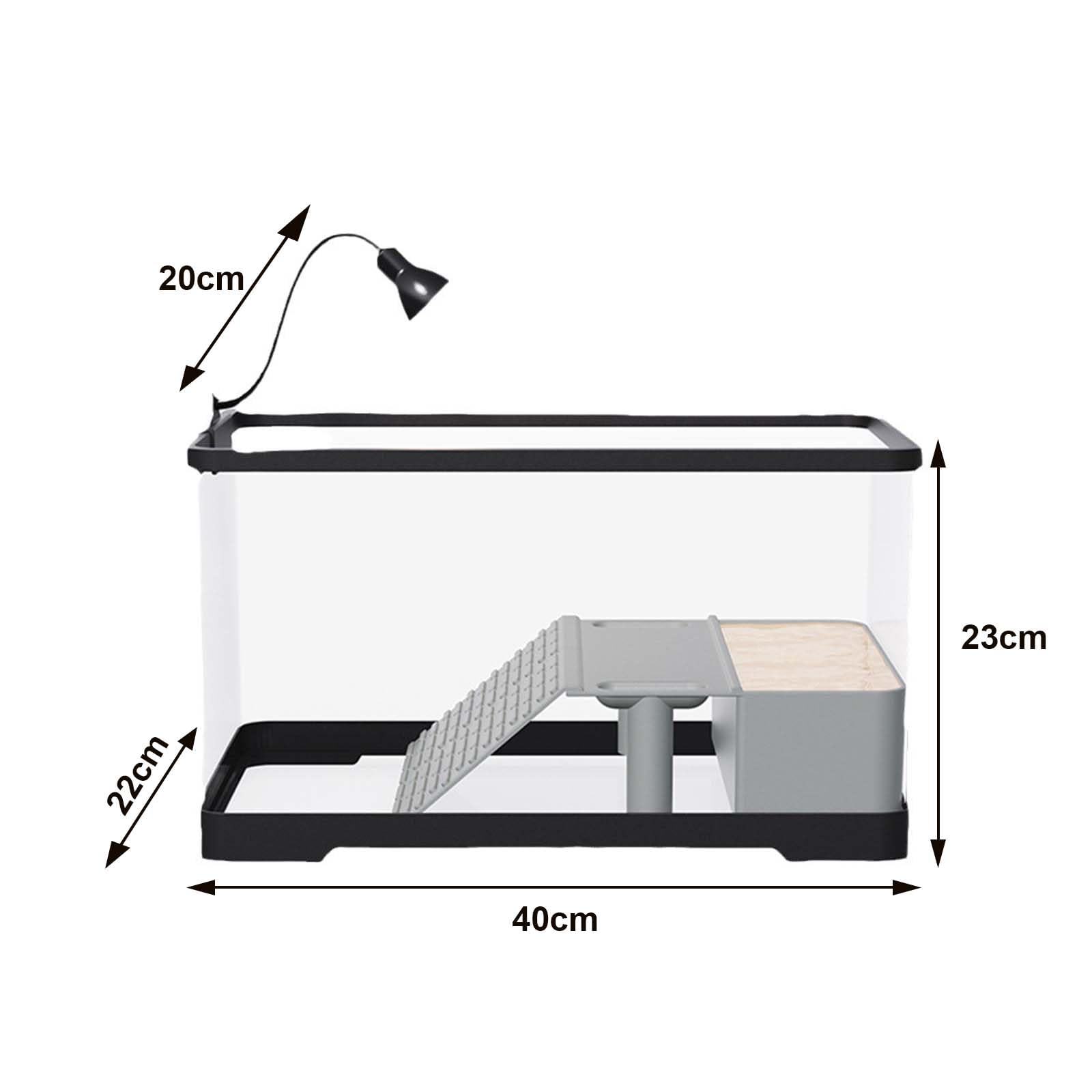 Kit acquario per tartarughe Garvee con piattaforma per il bagno, luce, rampa, acrilico, 15,7×8,7×9 pollici, trasparente, vista a 360° per tartarughe acquatiche