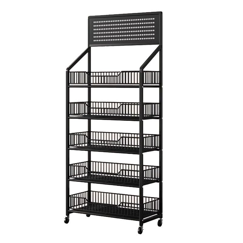 Carrello da cucina Garvee con ruote, 5 ripiani, porta snack, 60 x 27 x 170 cm, nero