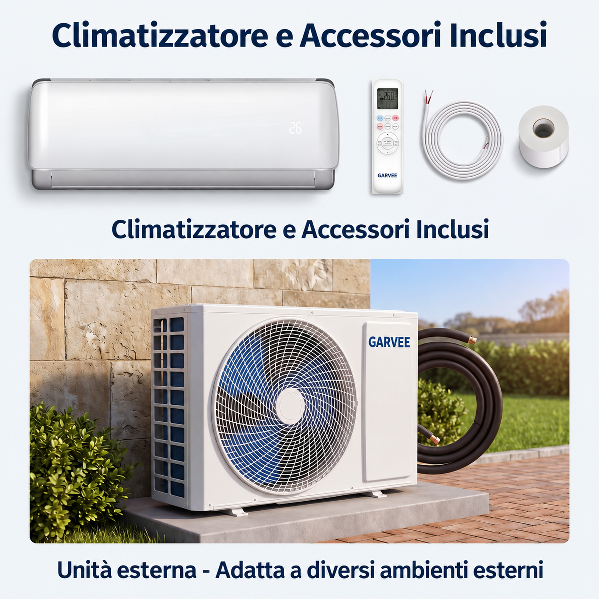 Garvee Climatizzatore Split 9000 BTU/h Bianco Con Controllo App Silenzioso Efficienza A++ Per Casa