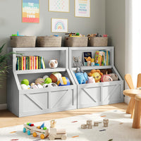 Libreria per bambini Garvee, organizer per giocattoli in legno con 2 scomparti e piano d'appoggio per sala giochi e cameretta, 31x16x32 pollici, legno naturale