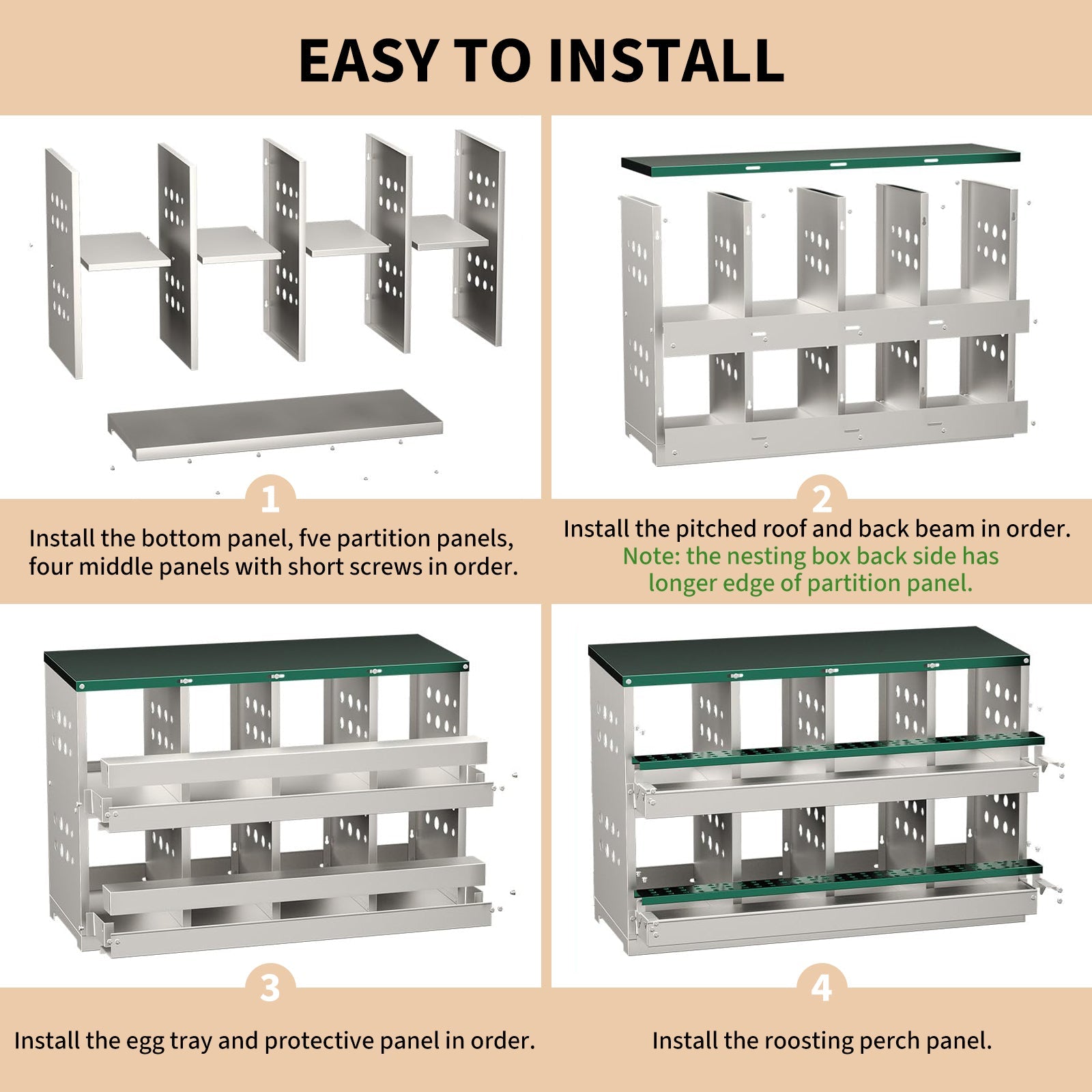 Garvee Chicken Nesting Box, pollaio zincato a 8 fori, resistente alle intemperie, verde, con 8 posti di nidificazione e struttura durevole per una produzione di uova sicura in giardino