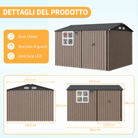 GARVEE Capanno da Giardino 2,4 × 3 m in Acciaio Zincato con Porta Serrabile, Finestra Trasparente, Tetto Inclinato e Luce Solare, Marrone