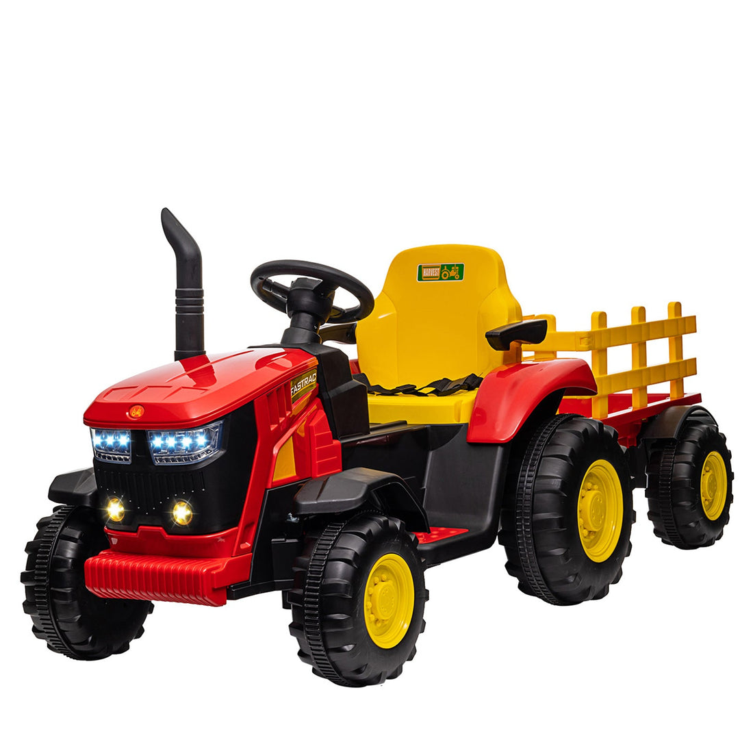 Trattore elettrico per bambini Garvee 12V con rimorchio, musica, clacson e USB, veicolo per bambini con fari, per bambini, multicolore