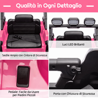 Auto elettrica per bambini Garvee con batteria potenziata da 12 V 7 Ah, 3 velocità, 2 modalità di funzionamento, telecomando 2.4G, luci LED, Bluetooth, cinture di sicurezza, rosa per bambini da 3 a 8 anni