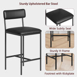 Set di 2 sgabelli da bar Garvee, imbottiti con schienale, poggiapiedi, struttura in metallo, seduta in MDF per cucina e bancone bar, nero - Nero