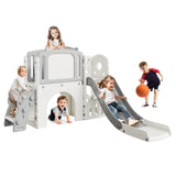 Garvee 8 in 1 Scivolo per bambini, parco giochi per interni ed esterni, con scala di arrampicata, canestro da basket, HDPE telescopico - Grigio
