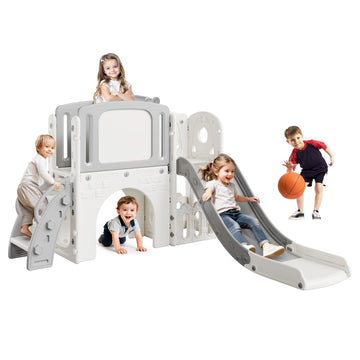 Garvee 8 in 1 Scivolo per bambini, parco giochi per interni ed esterni, con scala di arrampicata, canestro da basket, HDPE telescopico