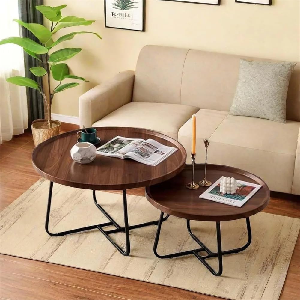 Tavolino da caffè impilabile Garvee, set di 2, rotondo, con piedini antiscivolo, per soggiorno e ufficio, 28x18 e 20x15 pollici, marrone