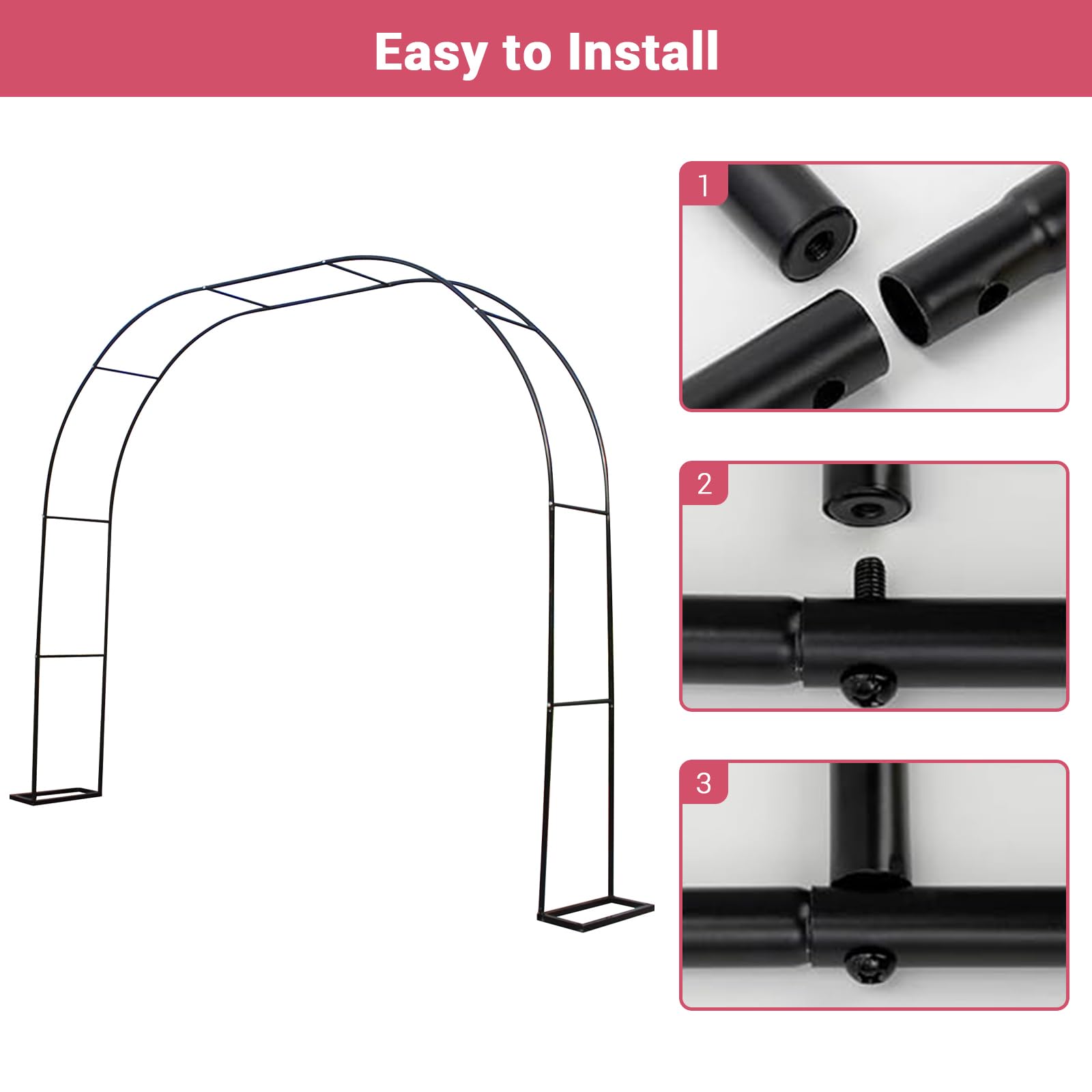 Pergola ad arco da giardino Garvee 9,8 piedi x 7,2 piedi Cancello da giardino in metallo antiruggine nero per matrimoni e giardino