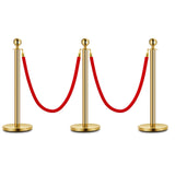 Garvee Set di 3 pali di barriera dorata con corda in velluto rosso da 152.4 cm, acciaio inossidabile, base riempibile per eventi e musei, durevole - Rosso
