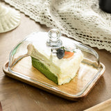Burriera in legno Garvee con coperchio in vetro, rettangolare, per dessert, dolci, vassoio da portata, acacia - Come mostrato