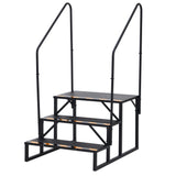 Scala portatile Garvee a 3 gradini con corrimano, acciaio, nastri antiscivolo per roulotte, vasche idromassaggio, uso esterno, nera, compatta - Nero