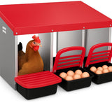 Nido per polli Garvee, in metallo, 3 scomparti, design estraibile, per pollaio, resistente, ventilato, facile da pulire - Rosso
