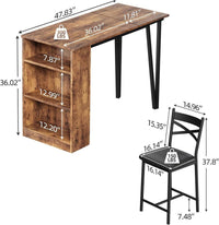 Set tavolo da bar Garvee da 3 pezzi con funzione pieghevole, spazio di archiviazione, acciaio e legno, cuscini ergonomici, marrone, per cucine piccole