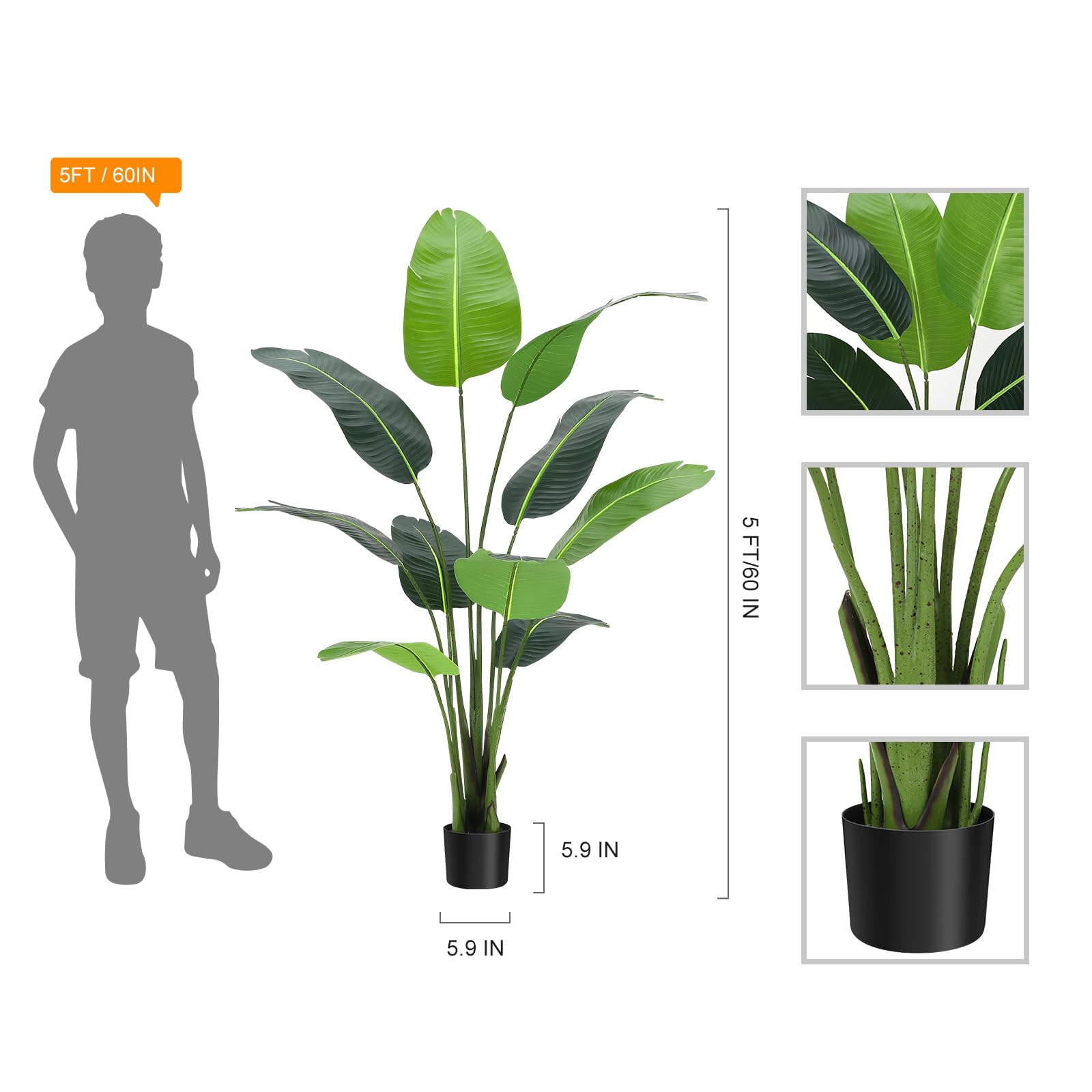 Pianta artificiale di uccello del paradiso Garvee, 1,5 m, foglie regolabili, seta, robusta, resistente al fuoco, ufficio e casa, verde