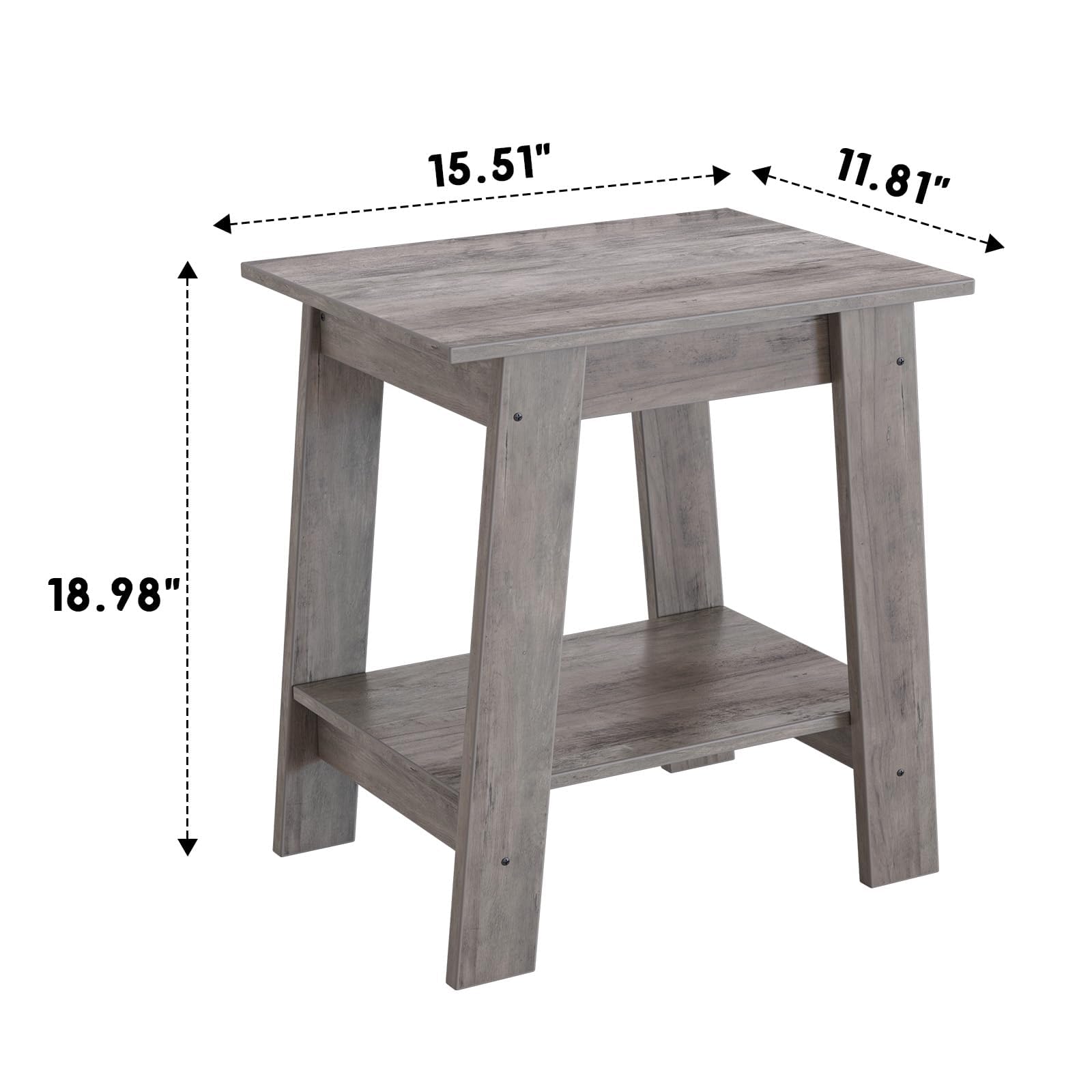 Set di tavolini laterali Garvee, 2 ripiani, compatto, robusto, effetto legno, soggiorno, camera da letto, 39,42 cm x 29,97 cm x 48,21 cm