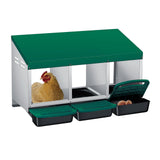 Nido per galline Garvee a 3 fori, in metallo, antiruggine, vassoio rimovibile, per fattoria e giardino - Verde