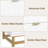Garvee 5-Schubladen-Schrank MDF Bianco mit Goldfüßen für Wohnzimmer und Büro, 73x51,5x20,5 cm, Modernes Rhombus-Design