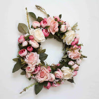 Rosario primaverile artificiale Garvee da 13 pollici, fatto a mano, in seta, rosa e bianco, per porta e parete, San Valentino, matrimonio