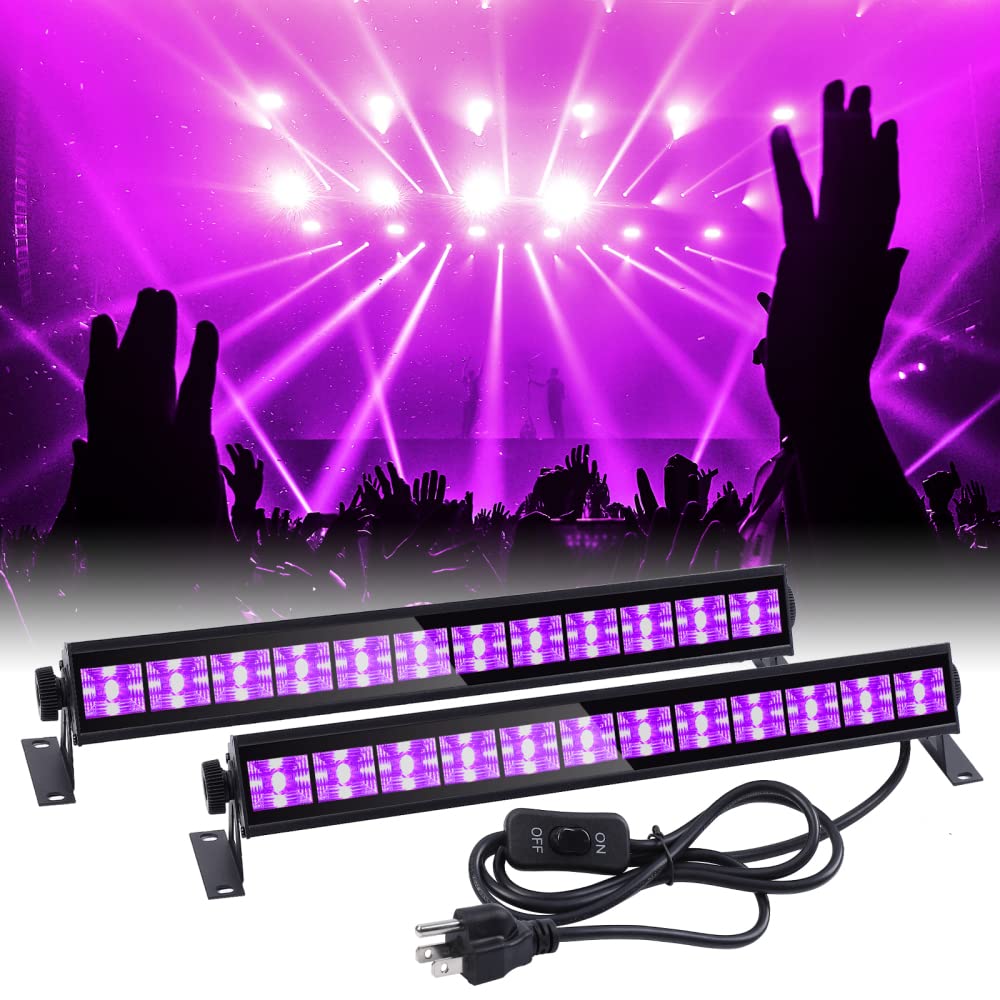 Garvee UV Blacklight 2-Pack 36W 12 LED Blacklight Bar Lampada 390-400nm Lunghezze d'onda UVA Cavo da 1,5M per Halloween Body Painting Decorazione per feste sul palco