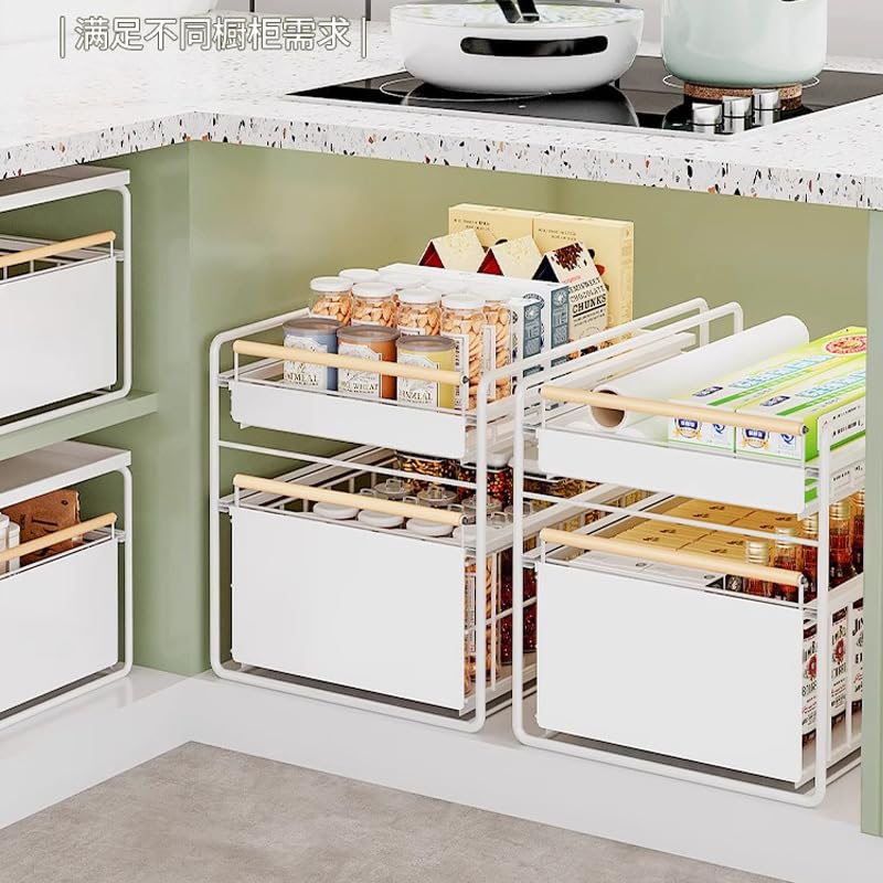 GARVEE Armadio estraibile a 2 ripiani, 39x28x40 cm, bianco con maniglia in legno