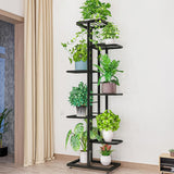 Supporto per piante Garvee a 7 ripiani con 8 vasi, in metallo, piedini regolabili per uso interno e balcone, salvaspazio, nero - Nero