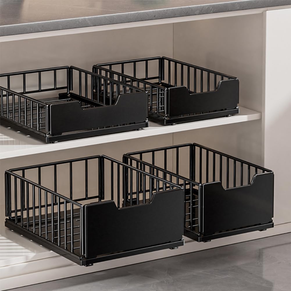 Organizzatore per mobili da cucina Garvee con cassetti in metallo, realizzato in robusto acciaio al carbonio, elevata capacità di stoccaggio, montaggio flessibile, utilizzo versatile, nero