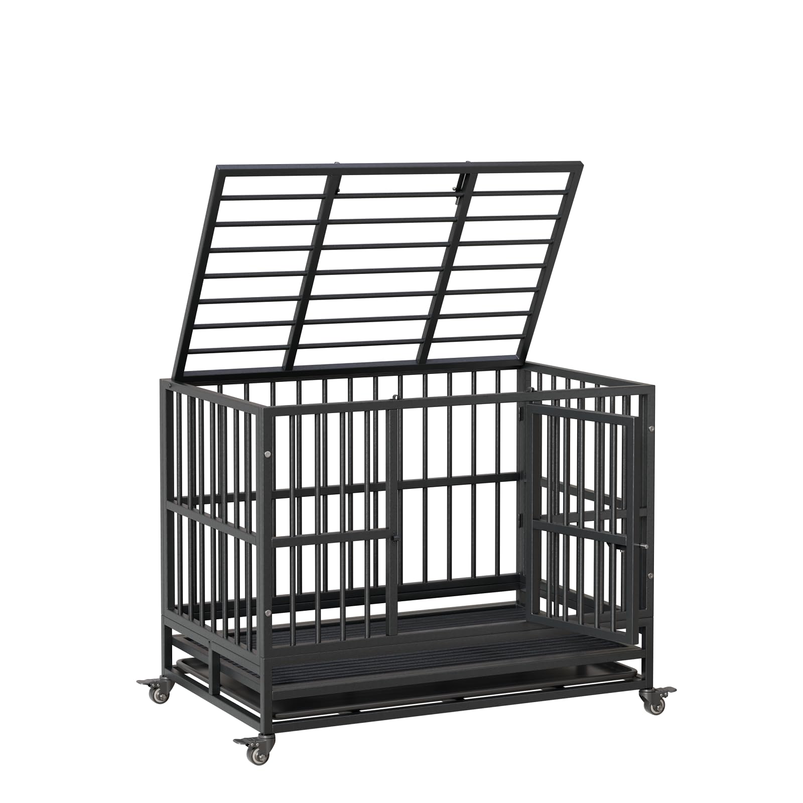 Garvee Heavy Duty Dog Crate 37 pollici con doppia porta, ruote girevoli a 360°, metallo, pieghevole, per cani di piccola e grande taglia, per interni
