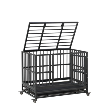 Garvee Heavy Duty Dog Crate 37 pollici con doppia porta, ruote girevoli a 360°, metallo, pieghevole, per cani di piccola e grande taglia, per interni