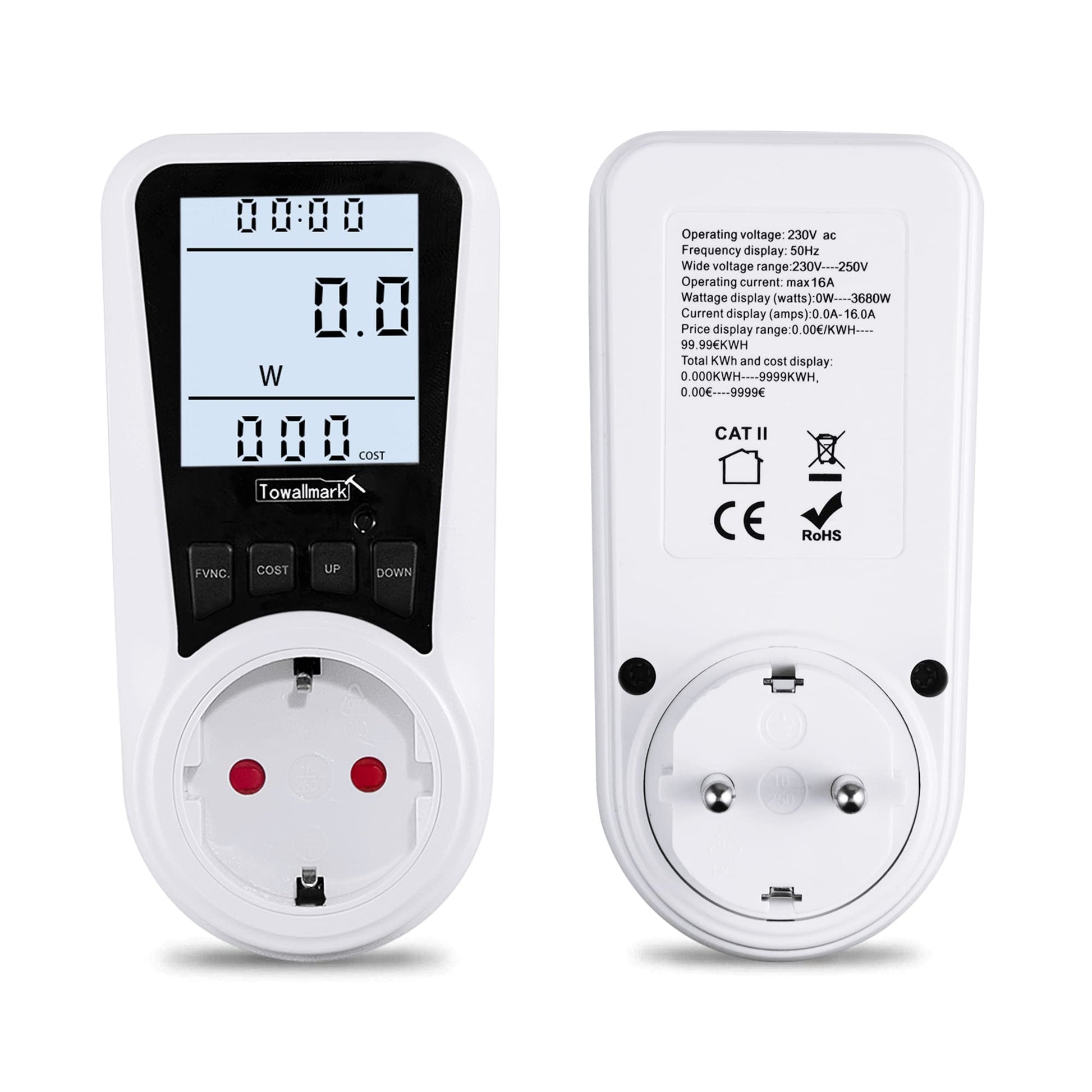 Misuratore Consumo Energetico Garvee LCD 3680W per Festa del Papà - Protezione Sovraccarico, Compatto, Display Illuminato