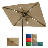Garvee Ombrellone Solare Rettangolare 305x198 cm con Luci LED, Crank e Tilt, Tessuto Poliestere UV, 6 Stecche in Acciaio, Ventilato per Giardino e Piscina, Nero - Beige Scuro