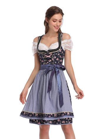 Garvee Abito Dirndl tradizionale da donna, 3 pezzi - Costume bavarese, abito midi, blu navy, taglia 36