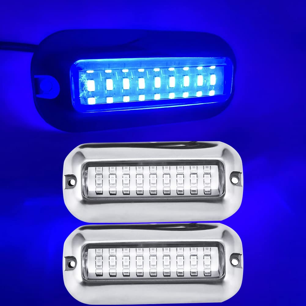 Garvee 2 pezzi Luci marine 27LED Illuminazione subacquea per barche Luci per specchietti per pontoni in acciaio inossidabile Luci per pontili per barche Luci a stella Vissen Lampada notturna per yachting Marine Acciaio inossidabile Barca