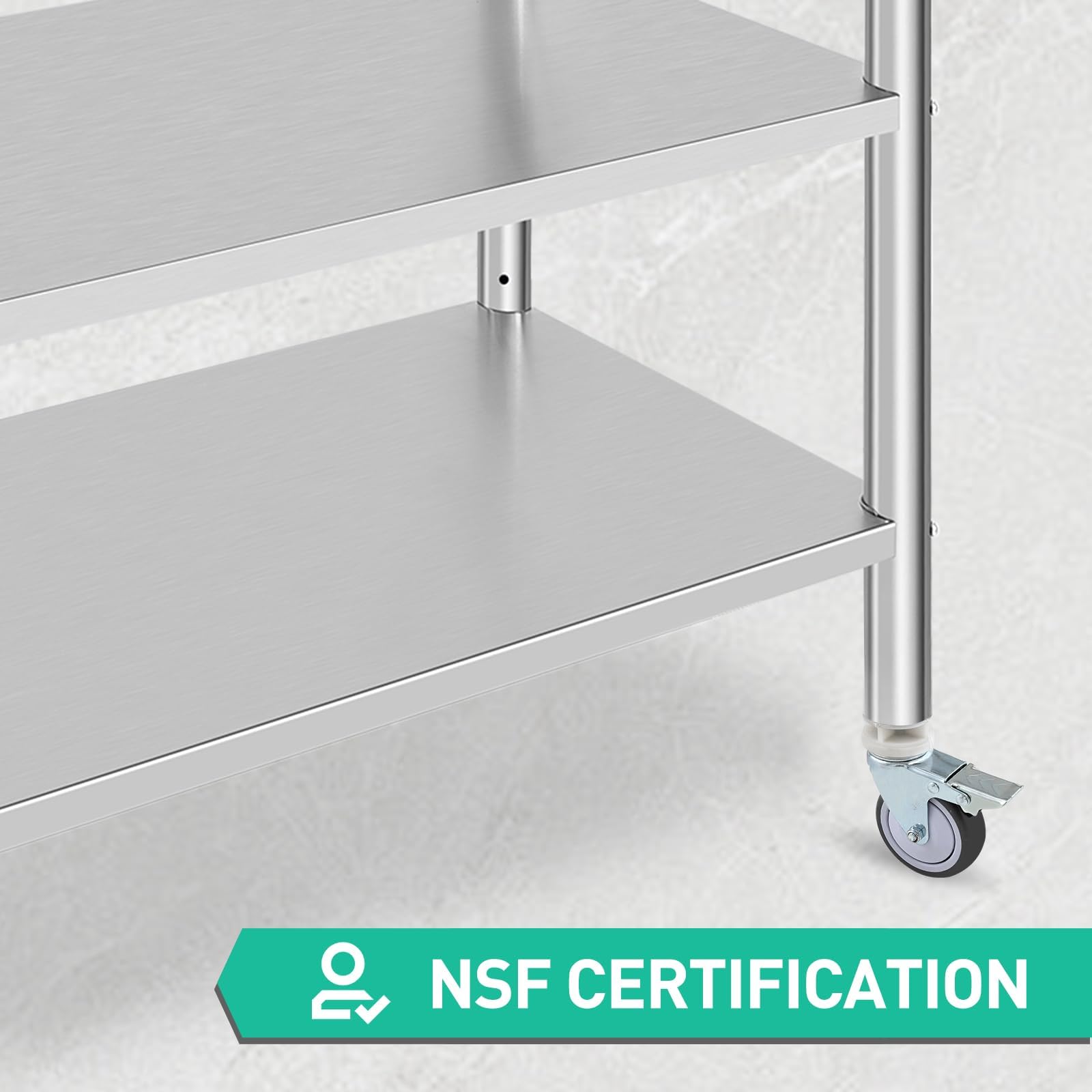 Tavolo da Lavoro in Acciaio Inossidabile Garvee 48x24x35" - 3 Livelli, Altezza Regolabile, 4 Ruote - Ideale per Festa del Papà in Cucina e Ristorante