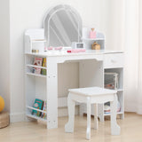 Tavolo da toeletta per bambini Garvee con luce LED e sgabello, regolabile, MDF, bianco, per bambine dai 3 ai 9 anni, sala giochi e camera da letto - Bianco