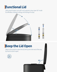 Pattumiera per bagno in metallo Garvee da 10 litri con coperchio a chiusura ammortizzata e pedale per camera da letto e bagno, nera, compatta e antiruggine