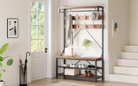 Appendiabiti grande Garvee con scarpiera e panca, con 3 ripiani, ganci, struttura in metallo rimovibile, per ingresso, 39,9"x15,7"x72" in stile industriale